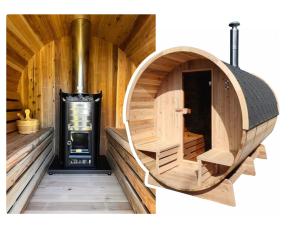 einen Innenblick auf eine Holzhütte mit einer runden Tür in der Unterkunft Residentie Oosterschelde in Sint Philipsland