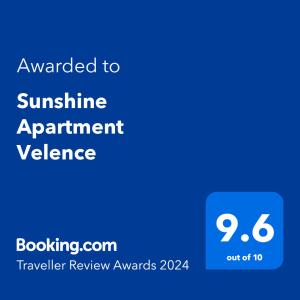 Sunshine Apartment Velence tanúsítványa, márkajelzése vagy díja