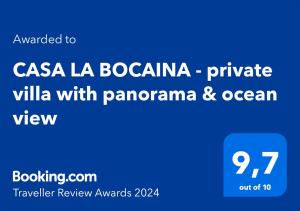Certyfikat, podpis lub inny dokument wystawiony w obiekcie CASA LA BOCAINA - private villa with panorama & ocean view
