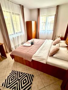 a bedroom with a large bed and a window at Pensiunea Beatrice in Întorsura Buzăului