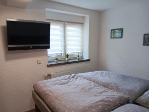 Postel nebo postele na pokoji v ubytování Ferienwohnung Schwarzenbergblick