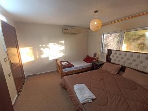 阿傑隆的住宿－Rural house البيت الريفي，一间卧室设有一张大床和一个窗户。