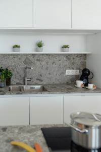 a kitchen counter with a sink and some plants at Horizonte Line in Villajoyosa