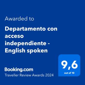 Certifikát, ocenenie alebo iný dokument vystavený v ubytovaní Departamento con acceso independiente - English spoken