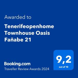 Et logo, certifikat, skilt eller en pris der bliver vist frem på Tenerifeopenhome Townhouse Oasis Fañabe 21