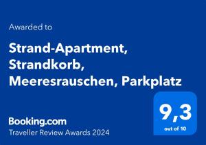 Sertifikat, nagrada, logo ili drugi dokument prikazan u objektu Strand-Apartment, Strandkorb, Meeresrauschen, Parkplatz