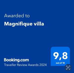 Certifikát, ocenenie alebo iný dokument vystavený v ubytovaní Magnifique villa
