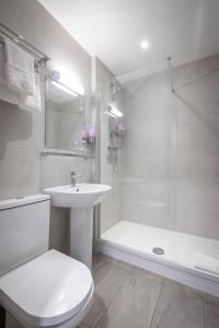 a bathroom with a toilet and a sink and a shower at Fitzsimons Hotel Temple Bar in Dublin