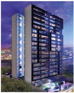 uma representação de um edifício alto com luzes acesas em Nuevo departamento en Sonata, Blank, Lomas, puebla em Lomas de Angelopolis