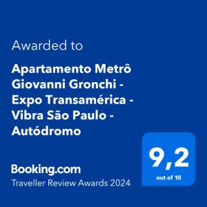 Sertifikat, penghargaan, tanda, atau dokumen yang dipajang di Apartamento Metrô Giovanni Gronchi - Expo Transamérica - Vibra São Paulo - Autódromo