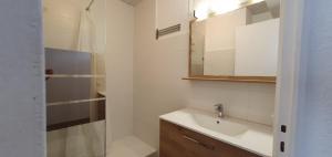 een badkamer met een wastafel en een spiegel bij Canet au calme vue port in Thuir
