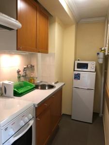 una pequeña cocina con fregadero y microondas en Apartment Buda Budapest, en Budapest