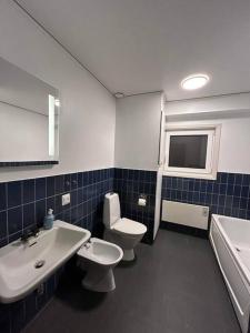 オロフストロムにあるBig villa by the lakeの洗面台、トイレ、浴槽を備えたバスルーム