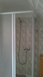 a shower in a bathroom with a shower head at Penzión U Johna in Vyšné Ružbachy