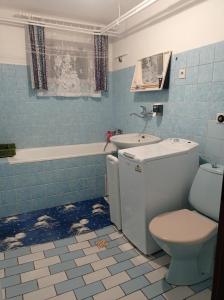 uma casa de banho com um WC, um lavatório e uma banheira em Ubytování u Boženky em Destné v Orlických horách