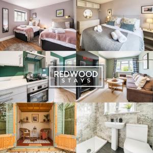 un collage de fotos de una habitación de hotel en 2 Bed 1 Bath House, Perfect for Corporate, Contractors & Families x2 FREE Parking, Garden, Netflix By REDWOOD STAYS en Alton