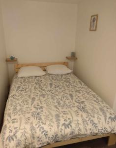 a bed with two pillows in a small room at A Bigeo in Saint-Sauveur-Marville