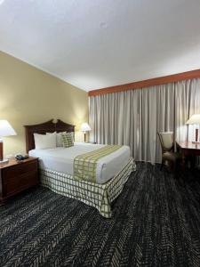 Punto FijoにあるHOTEL BRISAS PARAGUANÁのベッドとデスクが備わるホテルルームです。