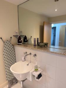 a bathroom with a sink and a mirror at Luxe Heights Nest in Birmingham