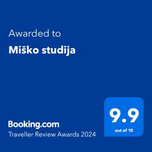 Сертификат, награда, табела или друг документ на показ в Miško studija