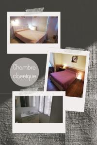 a collage of pictures of a bedroom and a bed at Logis Hôtel & Restaurant Le Saint Savinien in Saint-Savinien