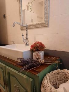 a bathroom with a sink and a mirror at Apartment Bella Rosa in Koper