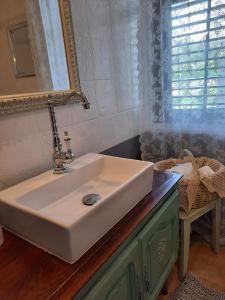 a bathroom with a white sink and a mirror at Apartment Bella Rosa in Koper