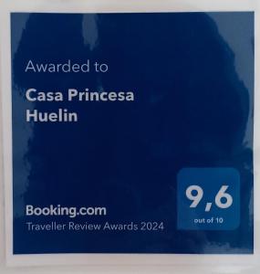a sign that says awarded to casa prima princess hilchin at Casa Princesa Huelin in Málaga
