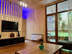 塞萬的住宿－Milenium magic villa on Sevan beach，客厅配有电视和桌子
