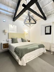 een slaapkamer met een groot bed in een witte kamer bij MANZANO PALACE. Apartamentos con Terraza in Almagro