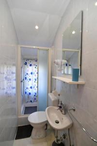 uma casa de banho com um WC, um lavatório e um chuveiro em Apartments for families with children Opatija - Pobri, Opatija - 7890 em Matulji