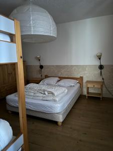 a bedroom with two beds and a bunk bed at Le Bouffadou in Peisey-Nancroix