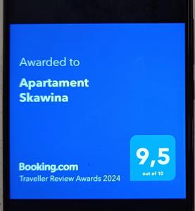 uma tela de um telefone com uma placa que diz upgrade para apartamento skavenenna em Apartament Skawina em Skawina