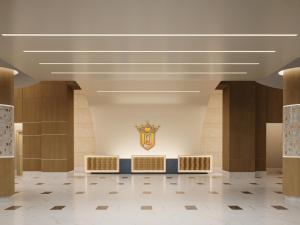 a lobby of a building with four benches at Terre Haute Casino Resort in Terre Haute +16 photos