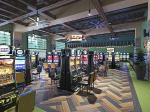 Terre Haute Casino Resort في تير هوت: غرفة مليئة بالكثير من آلات الفتح