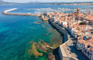 an aerial view of the city of dubrovnik and the ocean at Carlo Alberto Apartment, Alghero old town, near the beach in Alghero