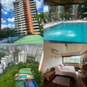 een collage van foto's van een hotel met zwembad bij Río de Oro in Caracas