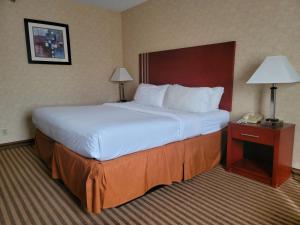 een hotelkamer met een groot bed en een telefoon bij Lynchburg Grand Hotel in Lynchburg