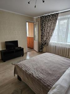 1 dormitorio con 1 cama y TV de pantalla plana en Decebal 2, en Chişinău