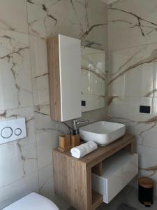 ein Bad mit einem Waschbecken und einem Spiegel in der Unterkunft YellowHouse in Gallarate