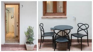 dos fotos de una mesa y sillas junto a una puerta en Siete LLaves by Toledo AP en Toledo