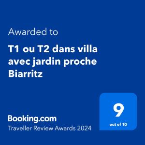 アングレットにあるT1 ou T2 dans villa avec jardin proche Biarritzの携帯電話のスクリーンショット