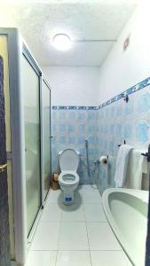 a bathroom with a toilet and a bath tub at Dar La Aicha in Chefchaouen