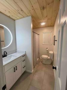 a bathroom with a sink and a toilet in it at 2023 Remodeled 4bed/2bath Home! in Gansevoort