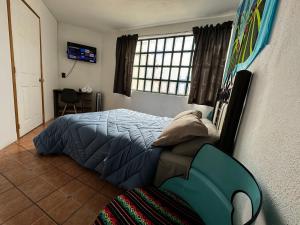 Schlafzimmer mit einem Bett und einem Fenster in der Unterkunft Pura Vida! Ciudad Hidalgo in Ciudad Hidalgo