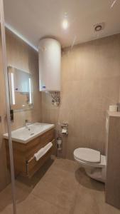 a bathroom with a white toilet and a sink at Palais Elegance Wien in Vienna