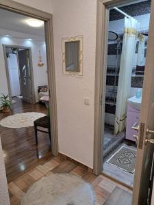 un corridoio con porta che conduce a una camera di Apartament Medias Metanului a Mediaş