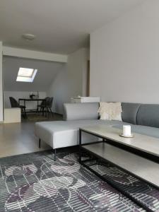 uma sala de estar com um sofá e uma mesa em Villa Bellevue em Novi Vinodolski