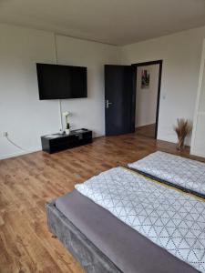 een kamer met 2 bedden en een flatscreen-tv bij Landvilla Dagobert in Malsfeld