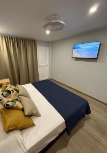 1 dormitorio con 1 cama grande y TV en la pared en Apartamento El Faro del Cabezo, en Arona